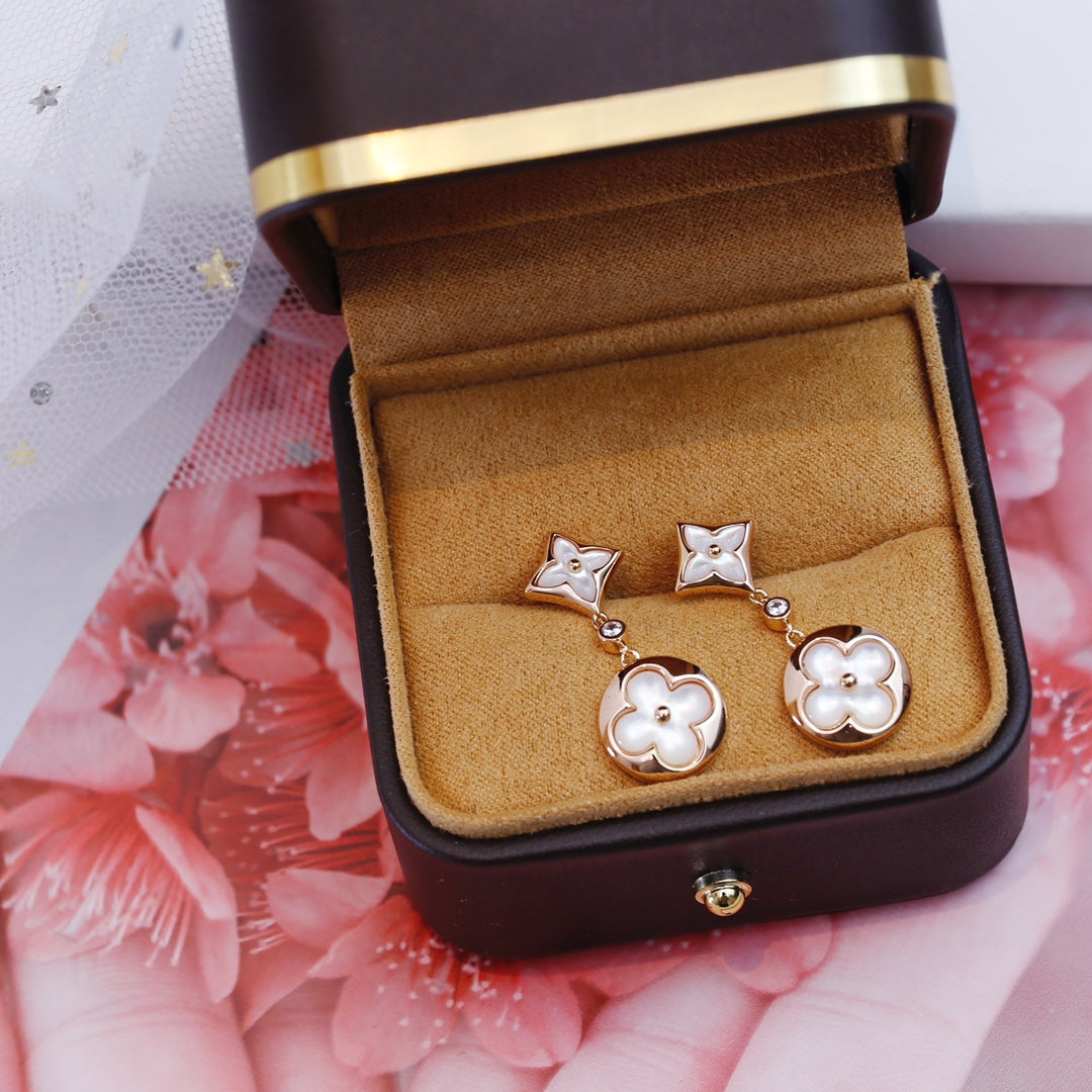 [Polaidi Jewelry]STAR AND SUN PINK GOLD MOP DROP EARRINGS