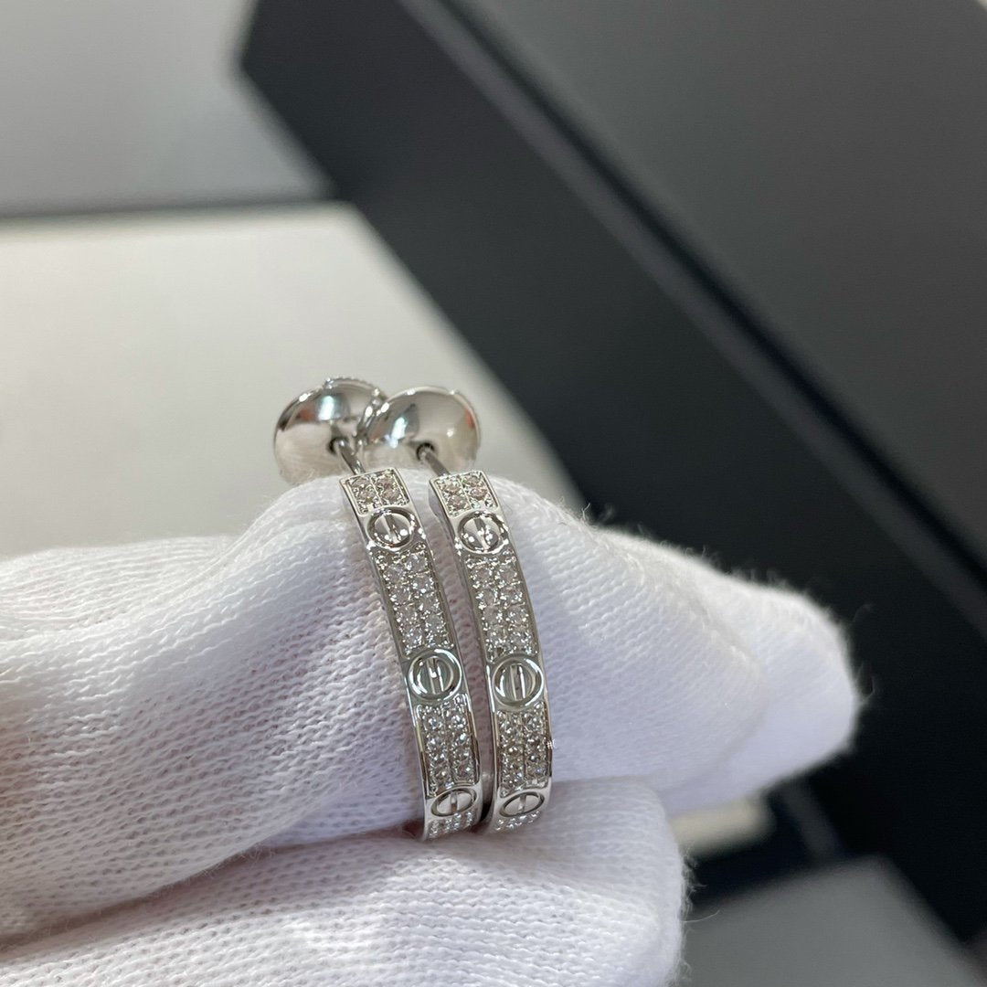 [：Polaidi Jewelry]LOVE DIAMOND SILVER HOOP EARRINGS