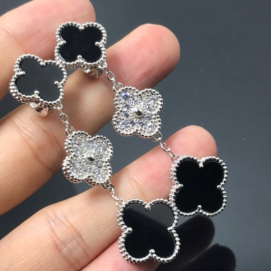 [Polaidi Jewelry]CLOVER 3 MOTIF DIAMOND ONYX SILVER EARRINGS