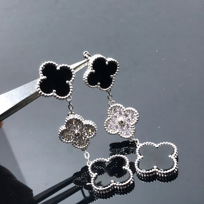 [：Polaidi Jewelry]CLOVER 3 MOTIF DIAMOND ONYX SILVER EARRINGS