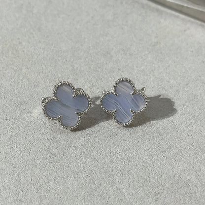 [：Polaidi Jewelry]CLOVER CHALCEDONY SILVER STUD EARRINGS