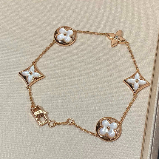 [：Polaidi Jewelry]STAR AND SUN 5 MOTIF MOP PINK GOLD BRACELET
