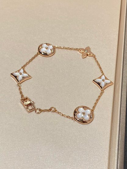 [Polaidi Jewelry]STAR AND SUN 5 MOTIF MOP PINK GOLD BRACELET