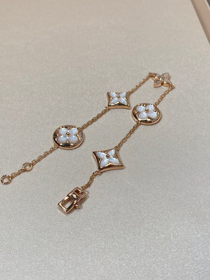 [：Polaidi Jewelry]STAR AND SUN 5 MOTIF MOP PINK GOLD BRACELET
