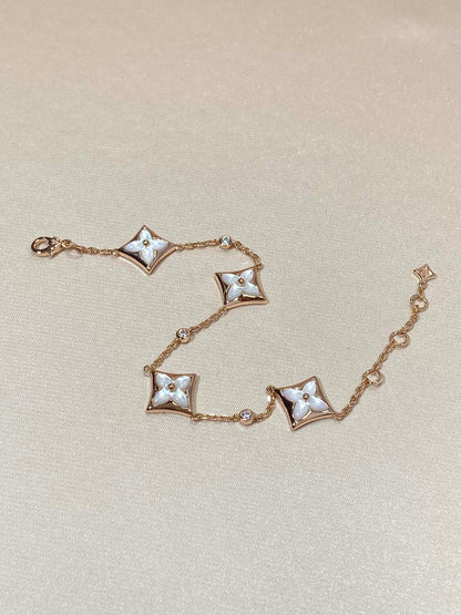 [：Polaidi Jewelry]STAR 4 MOTIF MOP DIAMOND PINK GOLD BRACELET