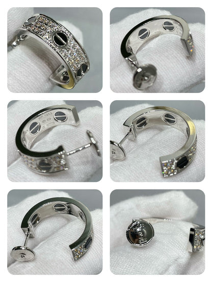 [Polaidi Jewelry]LOVE CERAMIC DIAMOND PAVED SILVER EARRINGS