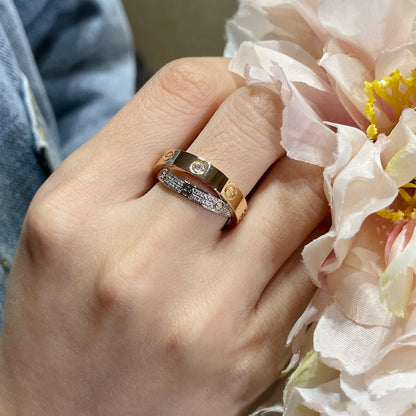 [Polaidi Jewelry]LOVE PINK GOLD SILVER DIAMOND DOUBLE RING