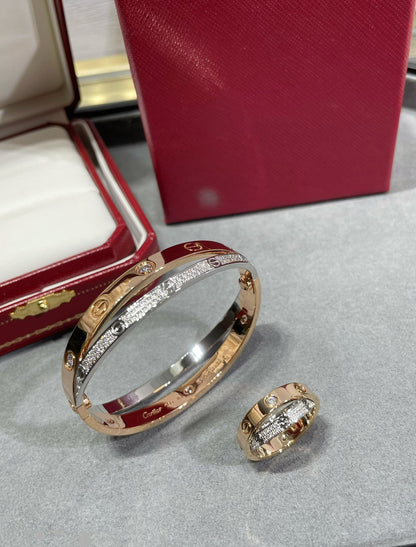 [Polaidi Jewelry]LOVE PINK GOLD SILVER DIAMOND DOUBLE RING