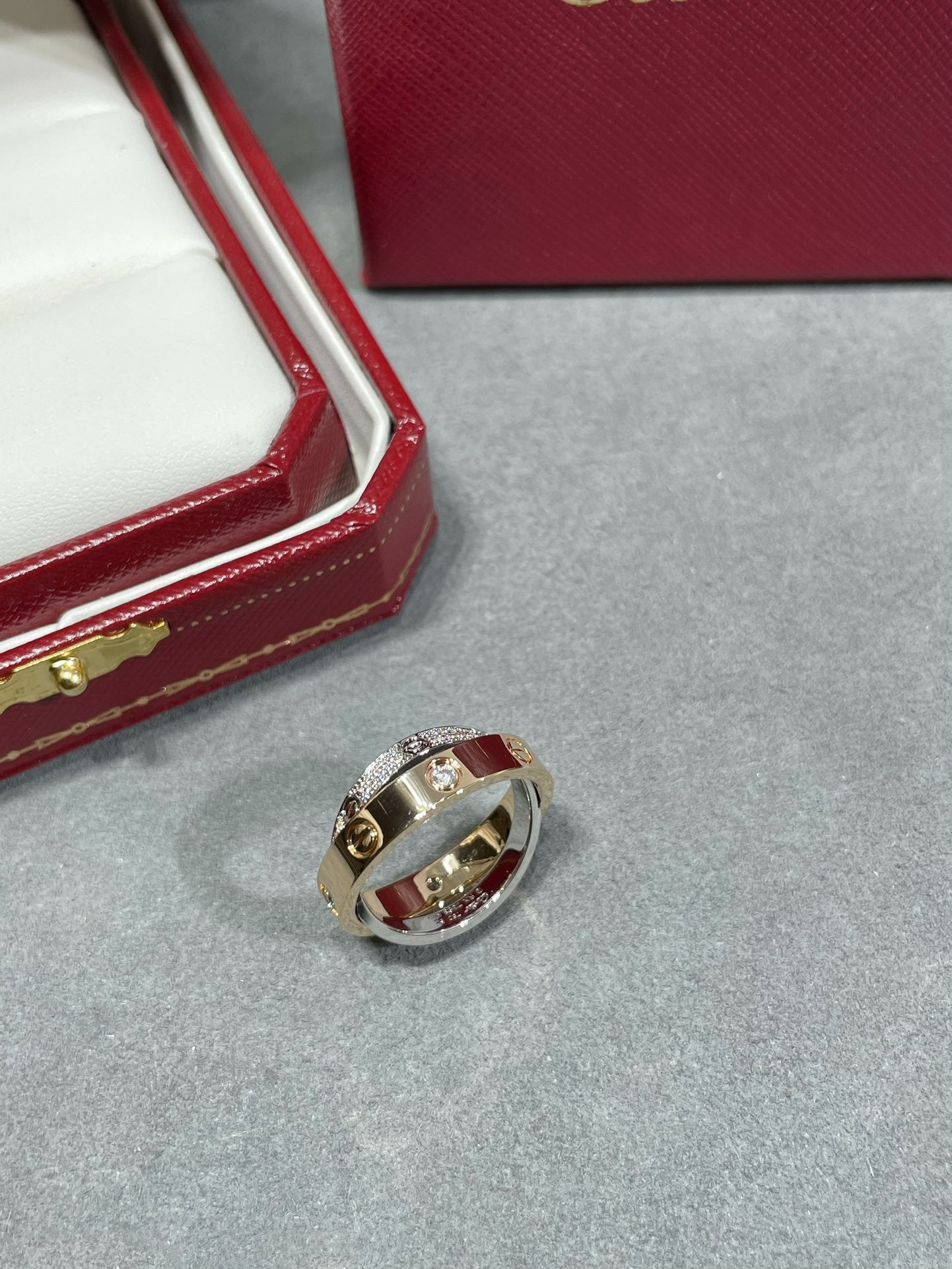 [Polaidi Jewelry]LOVE PINK GOLD SILVER DIAMOND DOUBLE RING