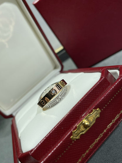 [Polaidi Jewelry]LOVE PINK GOLD SILVER DIAMOND DOUBLE RING