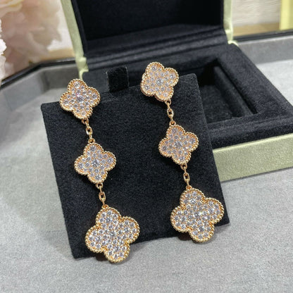 [：Polaidi Jewelry]CLOVER 3 MOTIFS DIAMOND PAVED ROSE GOLD EARRINGS