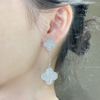 [Polaidi Jewelry ]CLOVER 2 MOTIFS DIAMOND PAVED SILVER EARRINGS