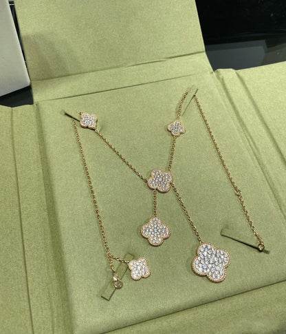 [Polaidi Jewelry]CLOVER 6 MOTIF DIAMOND PAVED NECKLACE