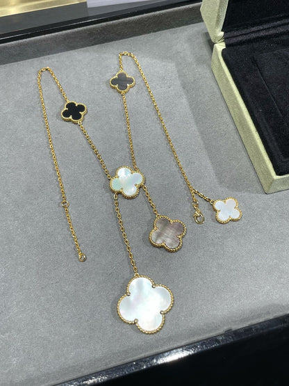 [：Polaidi Jewelry]CLOVER 6 MOTIF MOP ONYX GOLD NECKLACE