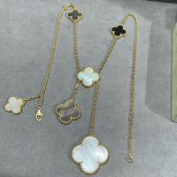 [Polaidi Jewelry ]CLOVER 6 MOTIF MOP ONYX GOLD NECKLACE
