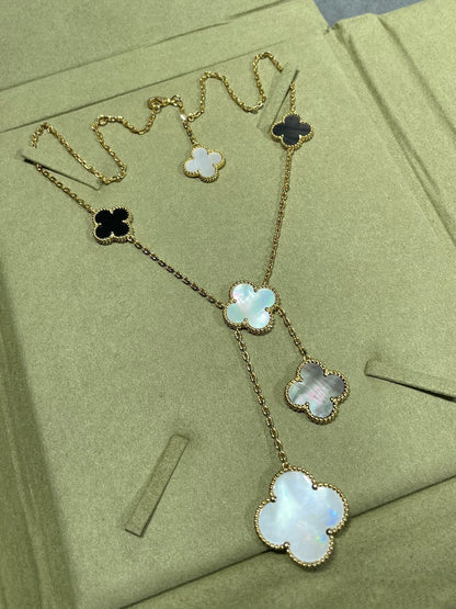 [Polaidi Jewelry]CLOVER 6 MOTIF MOP ONYX GOLD NECKLACE