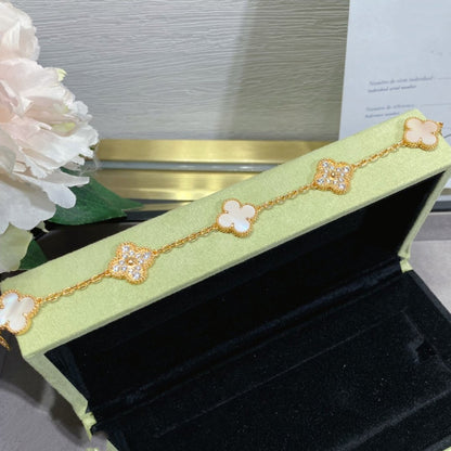 [：ポライディジュエリー]CLOVER 5モチーフ ダイヤモンド ピンクMOP ピンクゴールドブレスレット