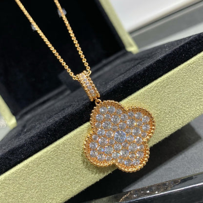 [Polaidi Jewelry]CLOVER 25MM LARGE PEDANT DIAMOND PAVED LONG NECKLACE