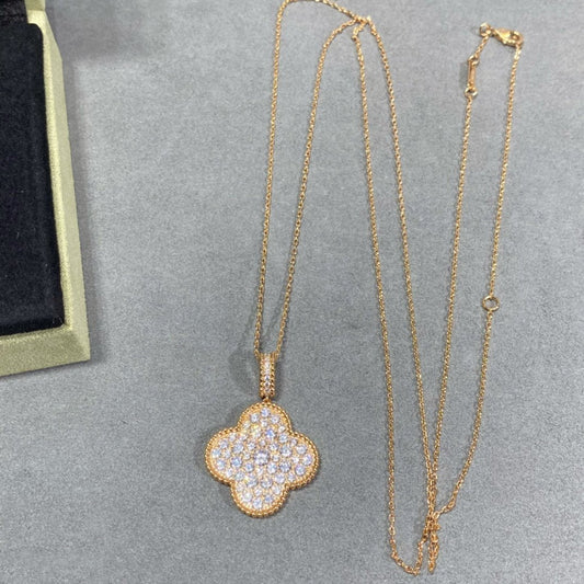 [Polaidi Jewelry]CLOVER 25MM LARGE PEDANT DIAMOND PAVED LONG NECKLACE