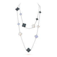 [Polaidi Jewelry ]CLOVER 16 MOTIF CHALCEDONY MOP SILVER NECKLACE