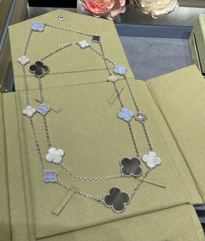 [：Polaidi Jewelry]CLOVER 16 MOTIF CHALCEDONY MOP SILVER NECKLACE