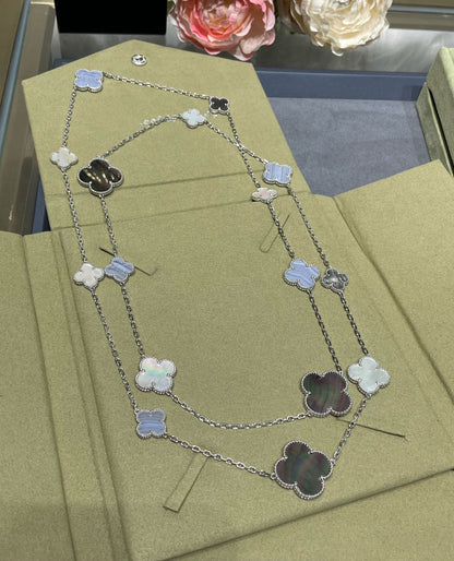 [Polaidi Jewelry]CLOVER 16 MOTIF CHALCEDONY MOP SILVER NECKLACE