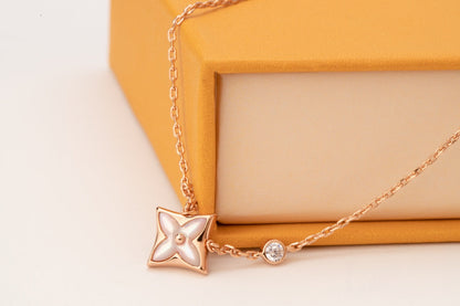 [Polaidi Jewelry]STAR PINK MOP 1 DIAMOND PINK GOLD NECKLACE