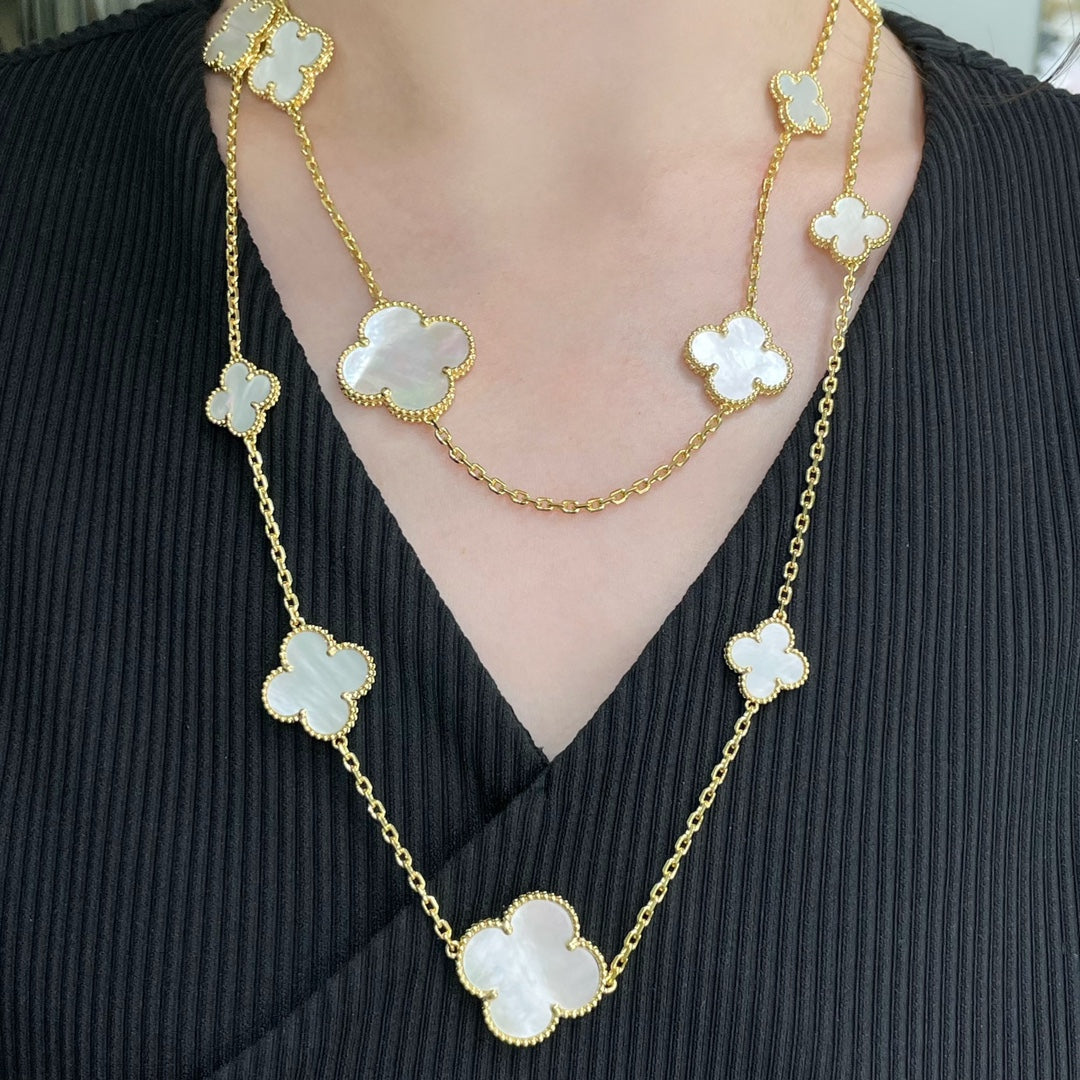 [：Polaidi Jewelry]CLOVER 16 MOTIF WHITE MOP GOLD NECKLACE