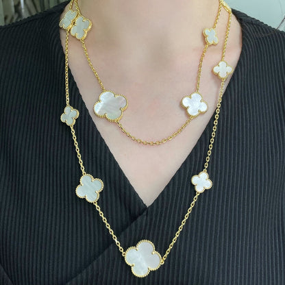 [：Polaidi Jewelry]CLOVER 16 MOTIF WHITE MOP GOLD NECKLACE