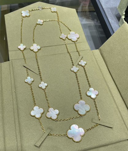 [Polaidi Jewelry]CLOVER 16 MOTIF WHITE MOP GOLD NECKLACE