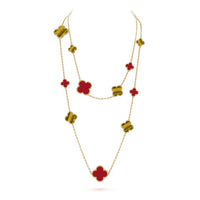 [Polaidi Jewelry ]CLOVER 16 MOTIF CARNELIAN TIGER EYE ROSE GOLD NECKLACE