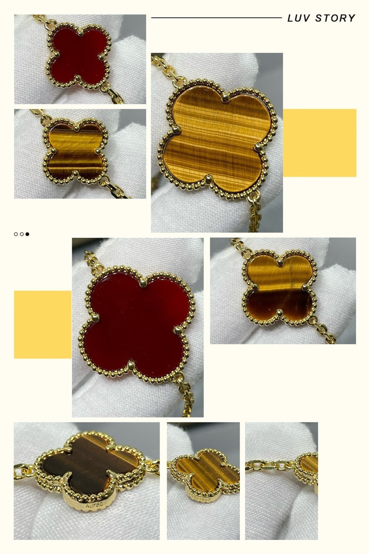[Polaidi Jewelry]CLOVER 16 MOTIF CARNELIAN TIGER EYE ROSE GOLD NECKLACE