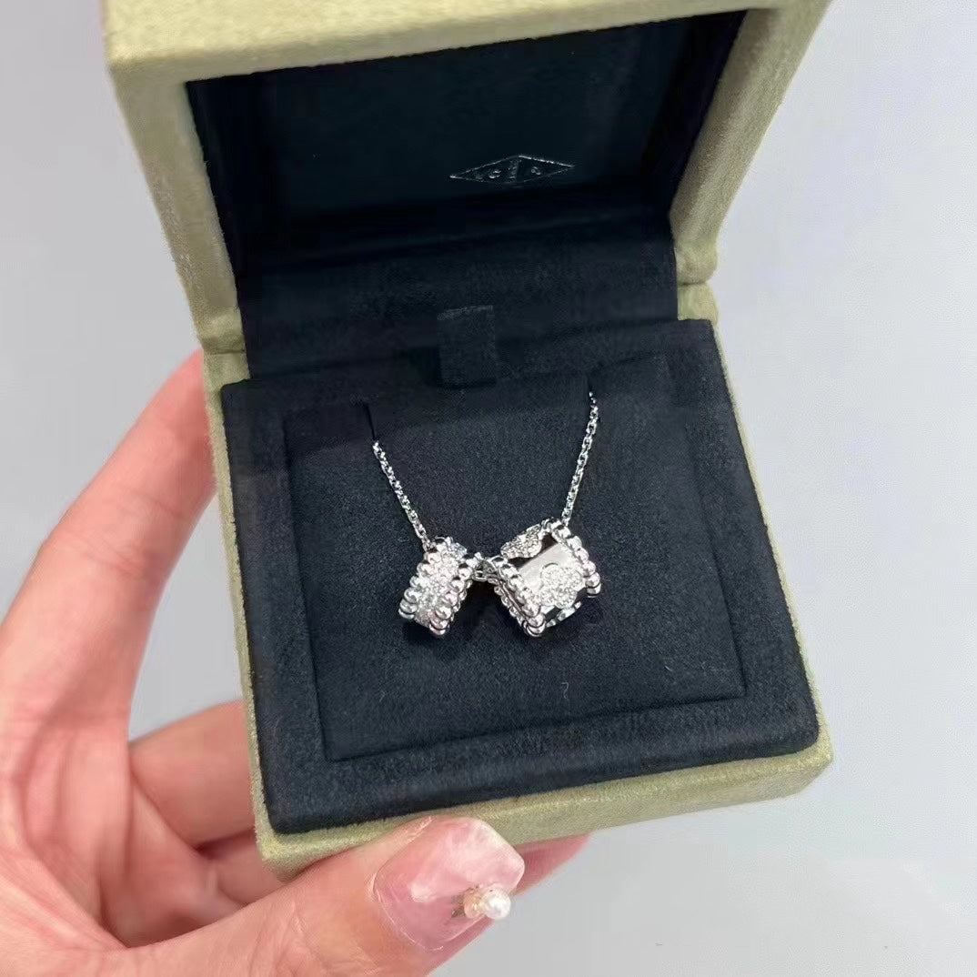 [Polaidi Jewelry]PERLEE DOUBLE PENDANT SILVER DIAMOND NECKLACE