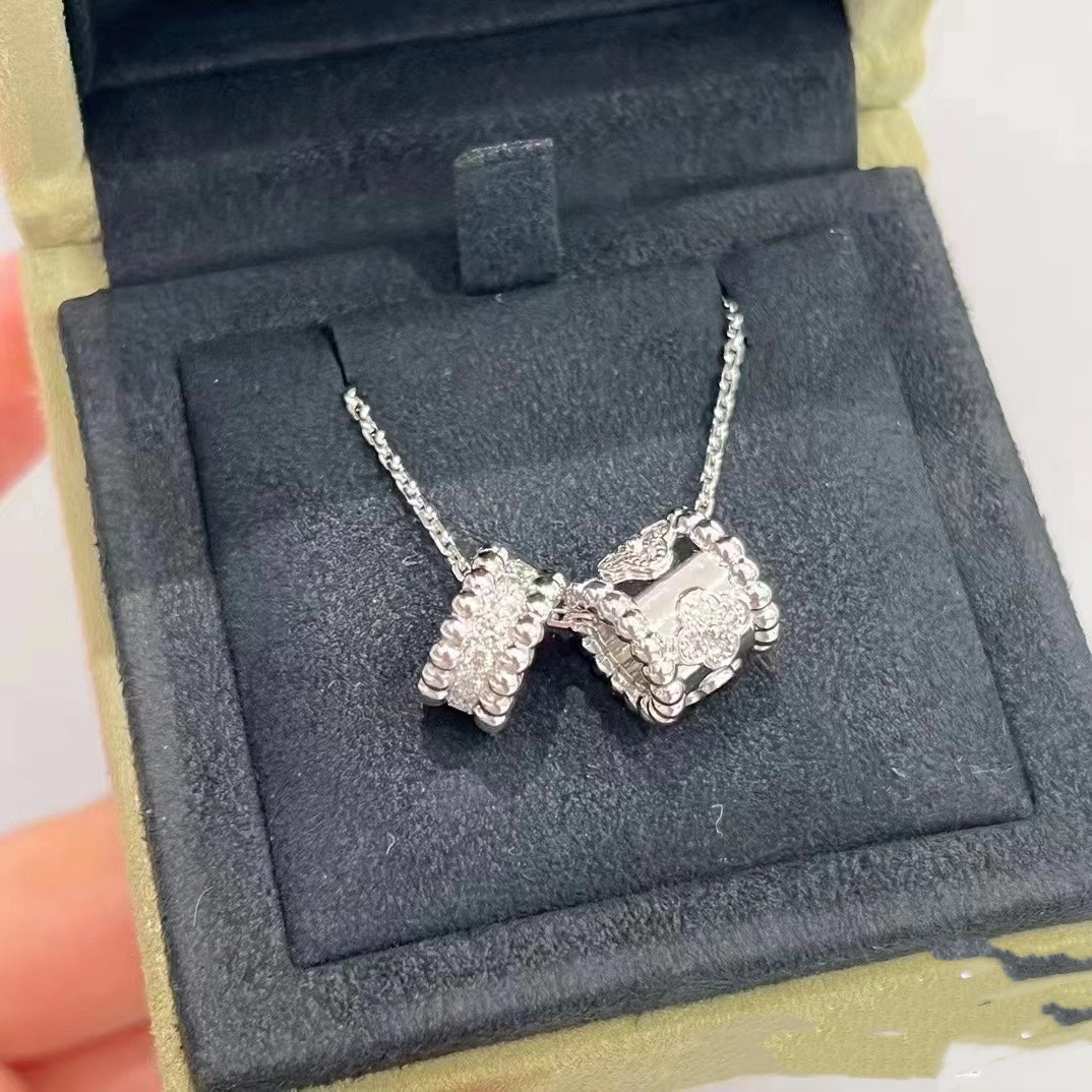 [：Polaidi Jewelry]PERLEE DOUBLE PENDANT SILVER DIAMOND NECKLACE