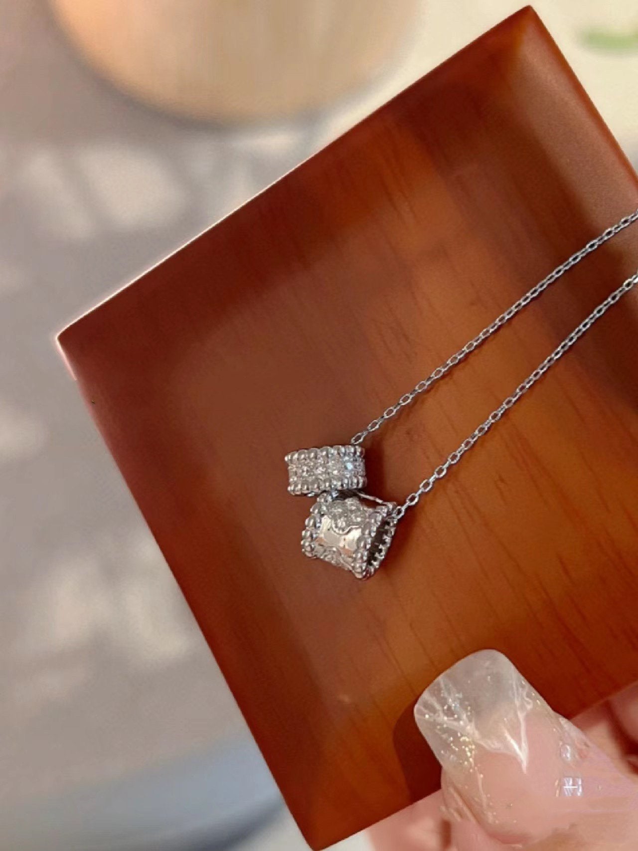 [Polaidi Jewelry]PERLEE DOUBLE PENDANT SILVER DIAMOND NECKLACE