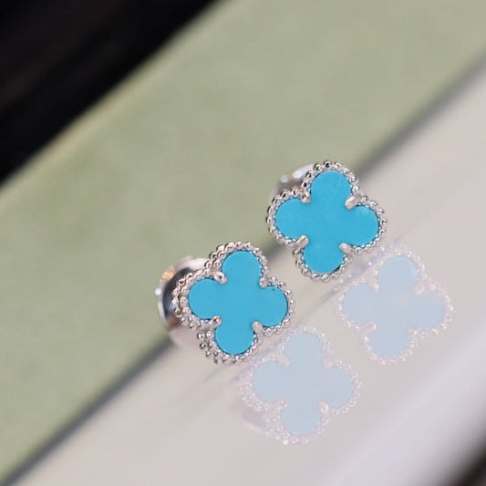 [：Polaidi Jewelry]CLOVER MINI TURQUOISE SILVER STUD EARRINGS
