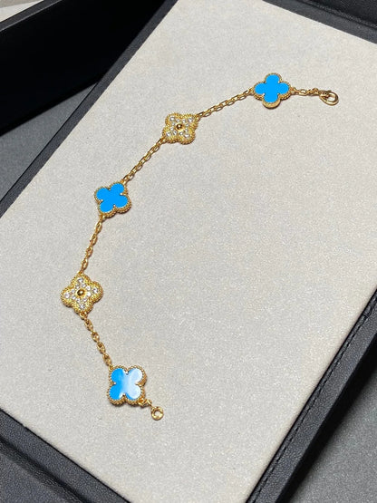 [Polaidi Jewelry] CLOVER 5 MOTIF BLUE AGATE BRACELET COLLECTION