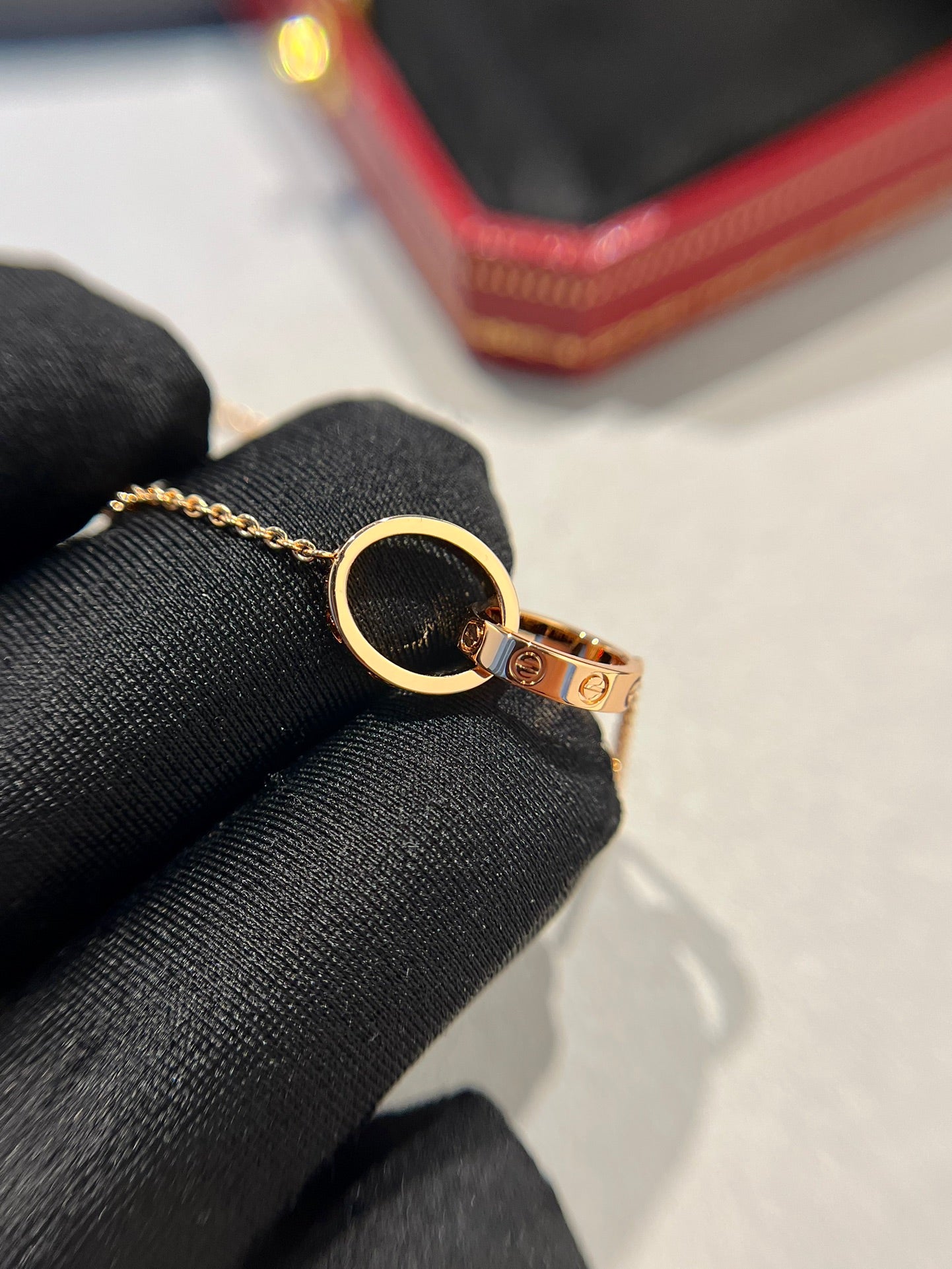 [Polaidi Jewelry]LOVE NECKLACE DOUBLE RING PINK GOLD