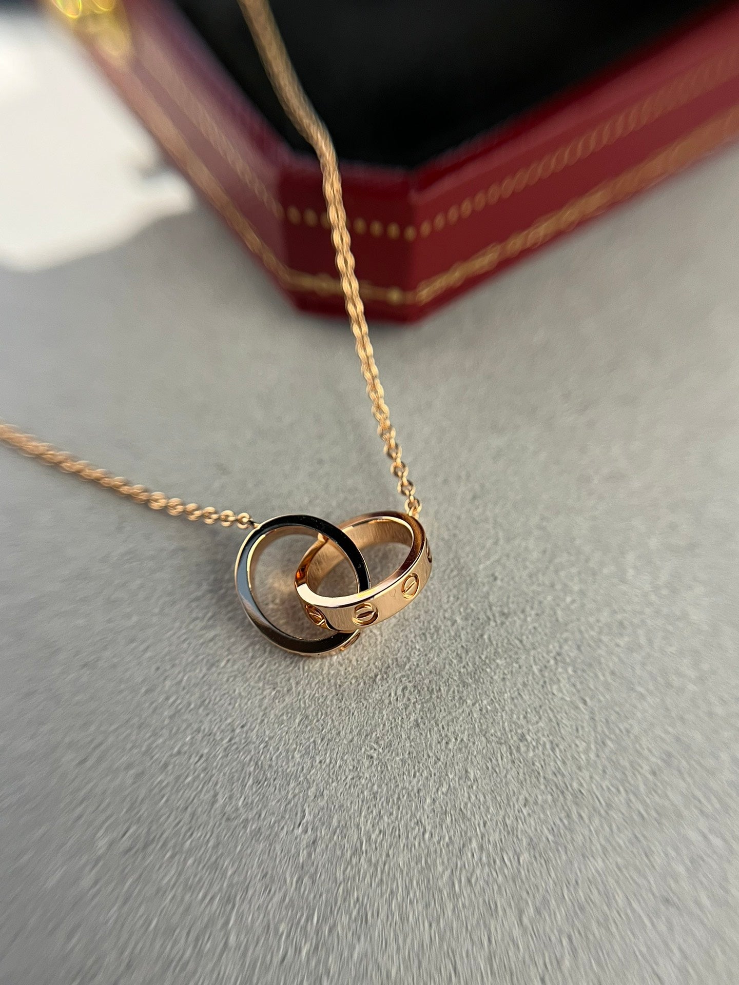 [Polaidi Jewelry]LOVE NECKLACE DOUBLE RING PINK GOLD