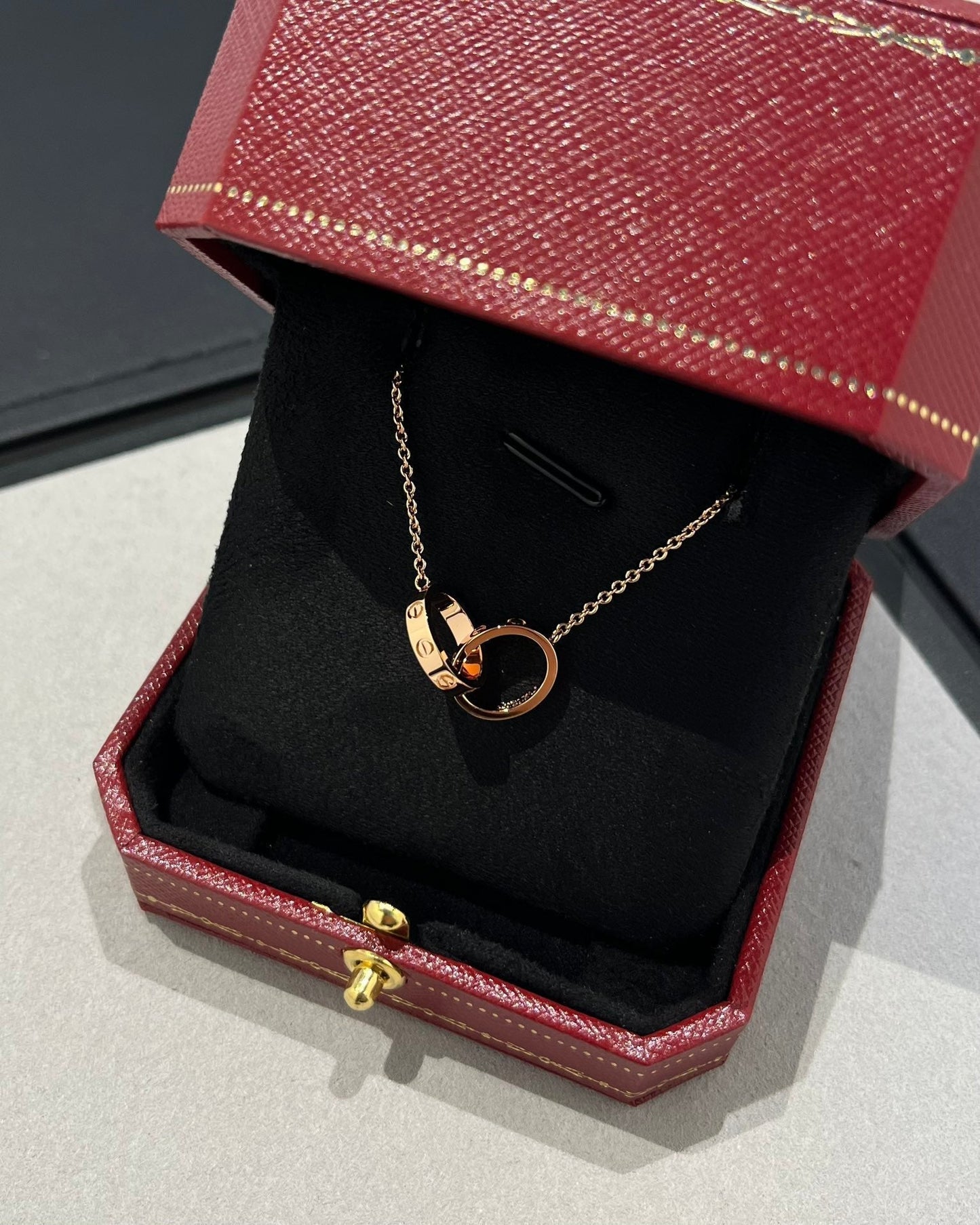[：Polaidi Jewelry]LOVE NECKLACE DOUBLE RING PINK GOLD