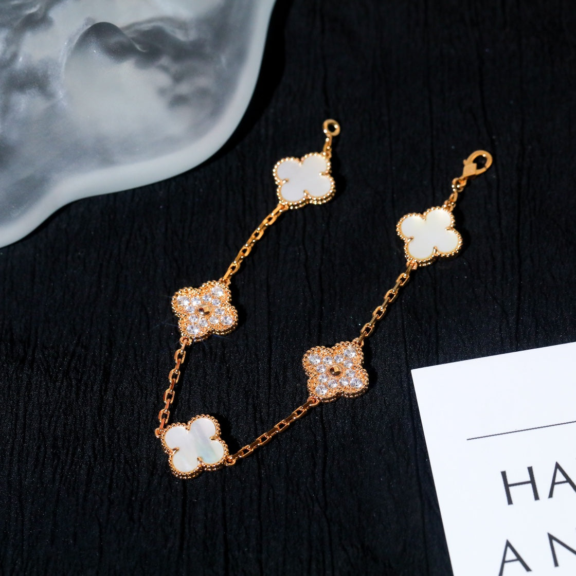 [：Polaidi Jewelry]CLOVER BRACELET 5 MOTIF WHITE MOP DIAMOND