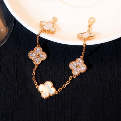 [：Polaidi Jewelry]CLOVER BRACELET 5 MOTIF WHITE MOP DIAMOND