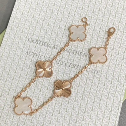 [：Polaidi Jewelry]CLOVER BRACELET 5 MOTIF WHITE MOP PINK GOLD
