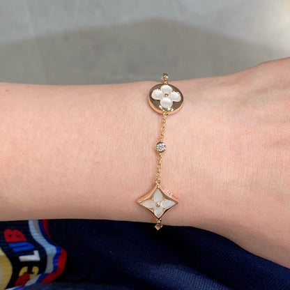 [：Polaidi Jewelry]STAR AND SUN 4 MOTIF WHITE MOP PINK GOLD BRACELET