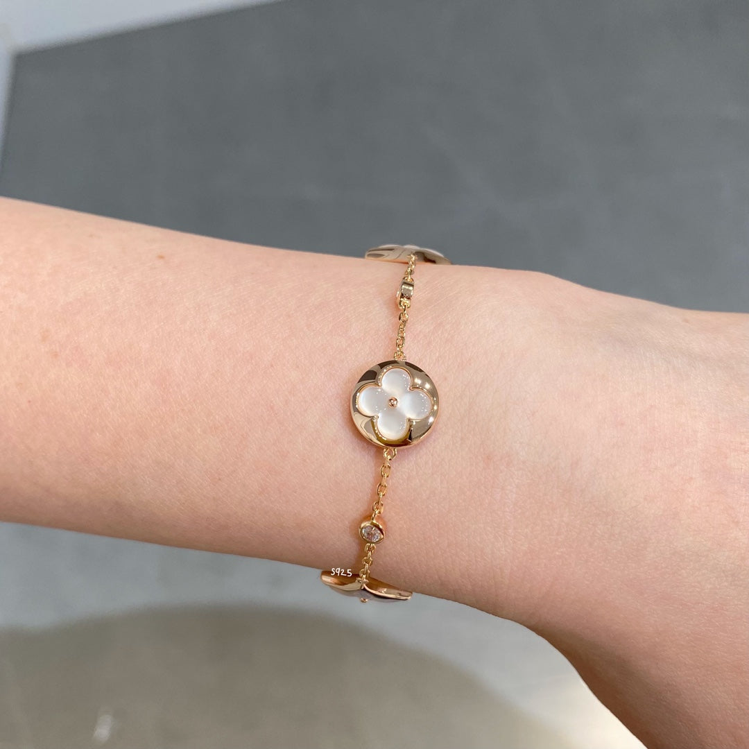 [：Polaidi Jewelry]STAR AND SUN 4 MOTIF WHITE MOP PINK GOLD BRACELET