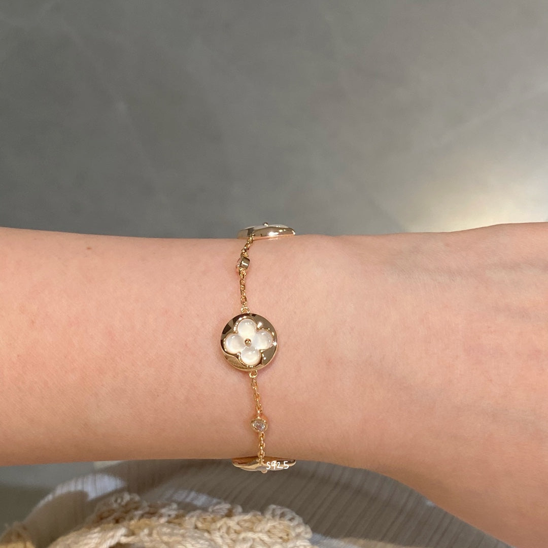 [：Polaidi Jewelry]STAR AND SUN 4 MOTIF WHITE MOP PINK GOLD BRACELET