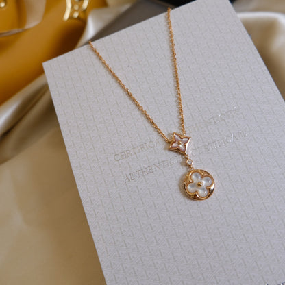[Polaidi Jewelry]STAR AND SUN WHITE MOP 2 MOTIF PINK GOLD NECKLACE