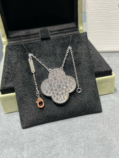 [：Polaidi Jewelry]CLOVER 25MM LARGE PENDANT DIAMOND PAVED SILVER NECKLACE