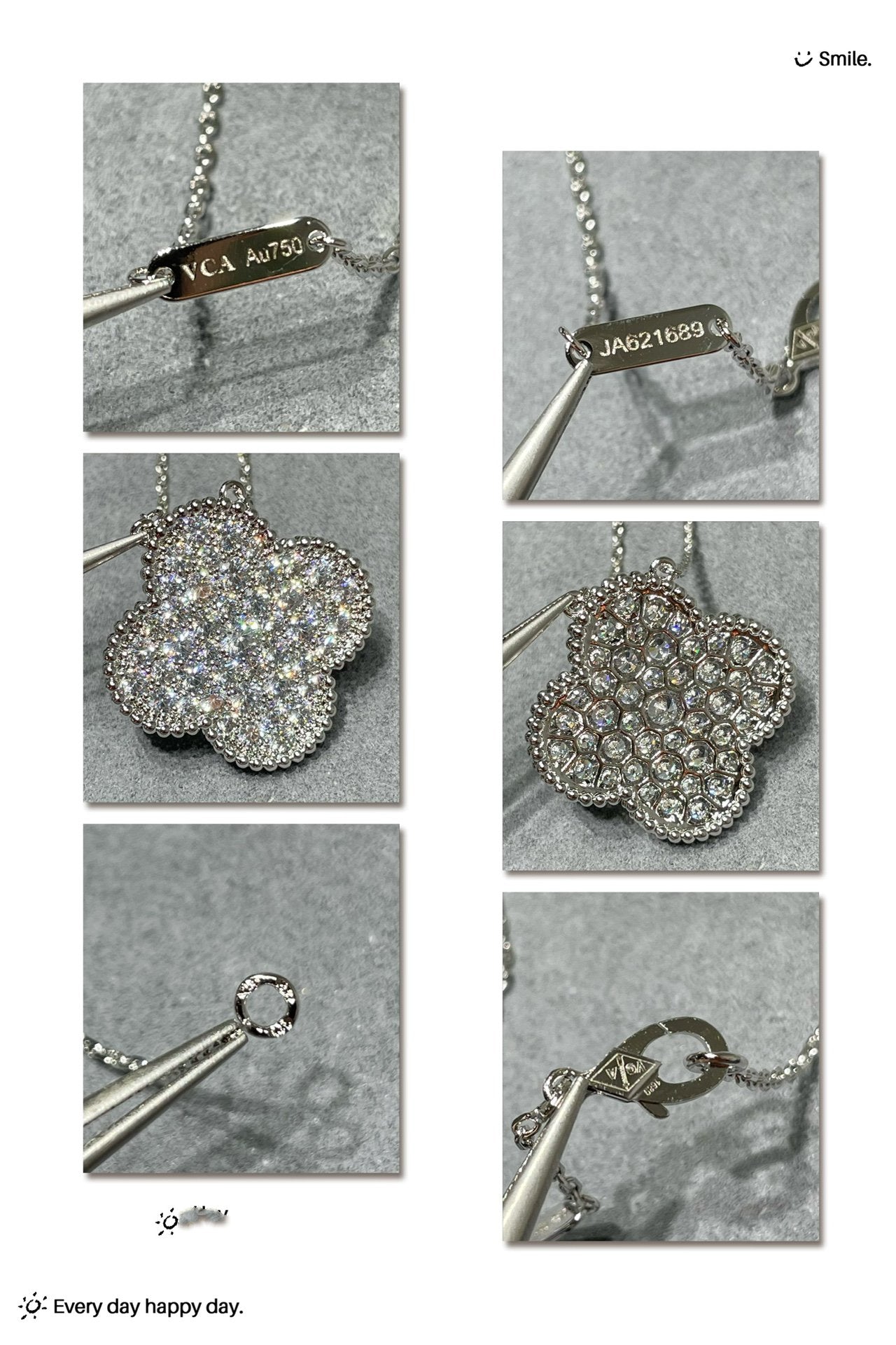 [Polaidi Jewelry]CLOVER 25MM LARGE PENDANT DIAMOND PAVED SILVER NECKLACE