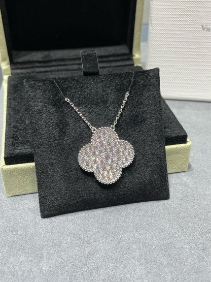 [：Polaidi Jewelry]CLOVER 25MM LARGE PENDANT DIAMOND PAVED SILVER NECKLACE